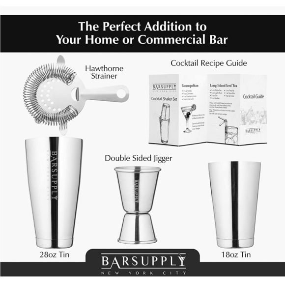 Brand New Professional Boston Cocktail Shaker 4-Piece Bar Set Stainless Steel - Picture 3 of 15